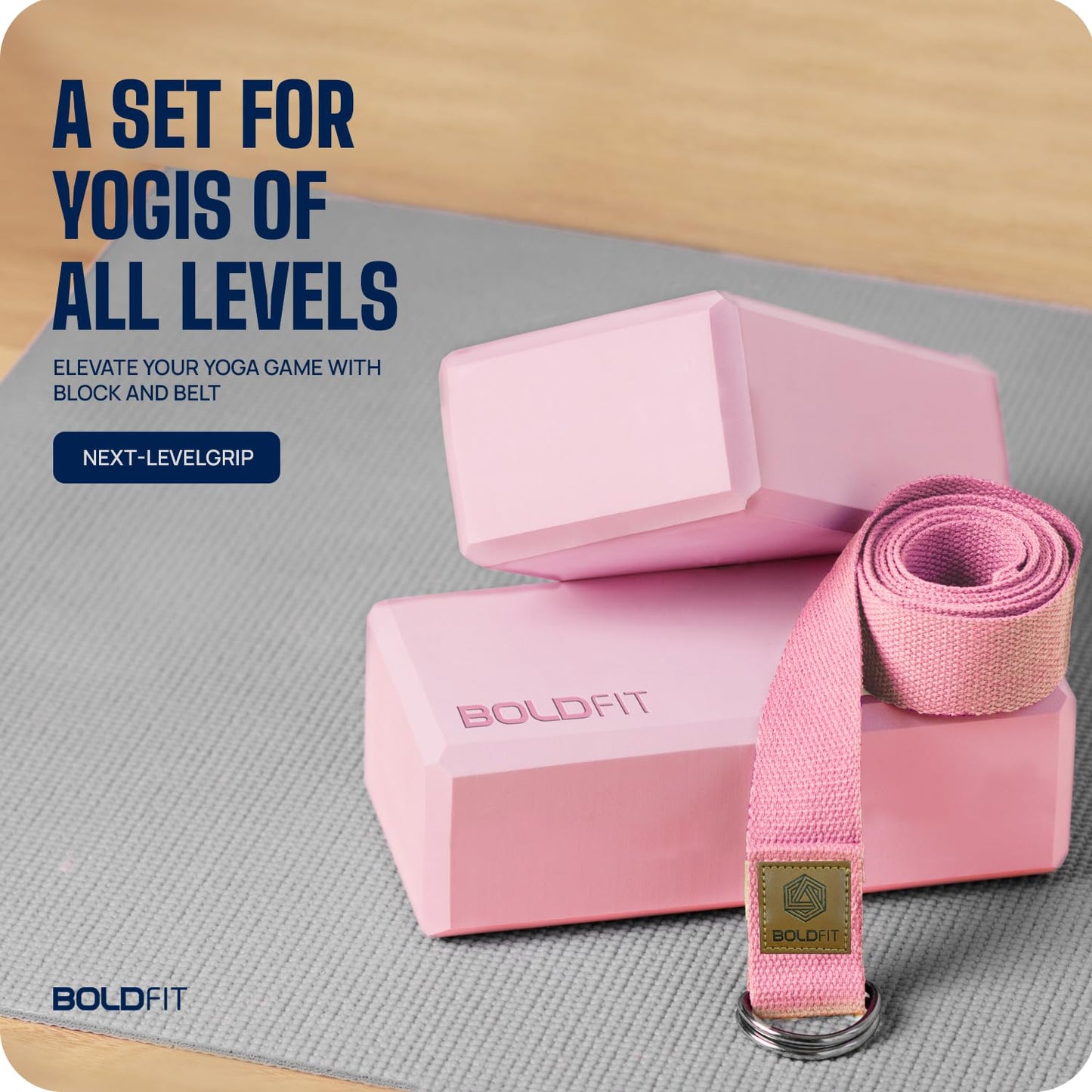 Boldfit Yoga Blocks Set of 2 and Belt High Density Foam Yoga Bricks Pack of 2 for Stretching, Balancing Yoga Bricks, Yoga Block Premium Yoga Accessories for Women & Men Yoga Equipment with Strap Green