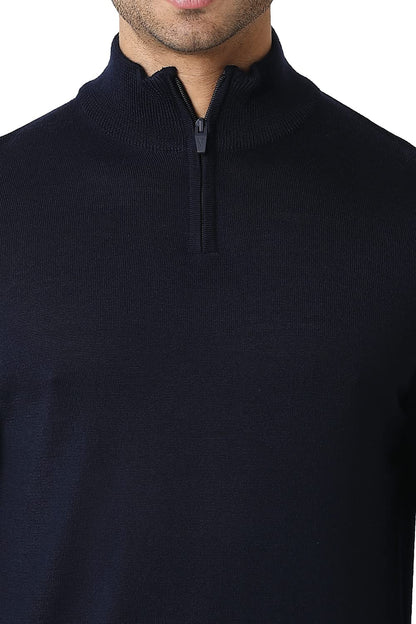 Van Heusen Athleisure Men Sweater - Merino Wool Acrylic Blend - High Neck, Half Zip, Long Sleeve