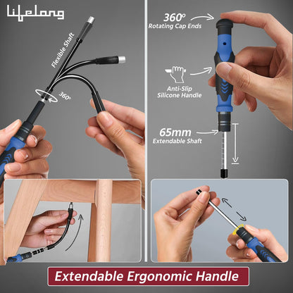 Lifelong 62 in 1 Magnetic Screwdriver Set, Tool Kit for Home Use Multipurpose - Furniture & Electronic Repair | Extendable & Flexible Shaft for Hard-to-Reach Places | Laptops, Phones etc. (LLETK09)