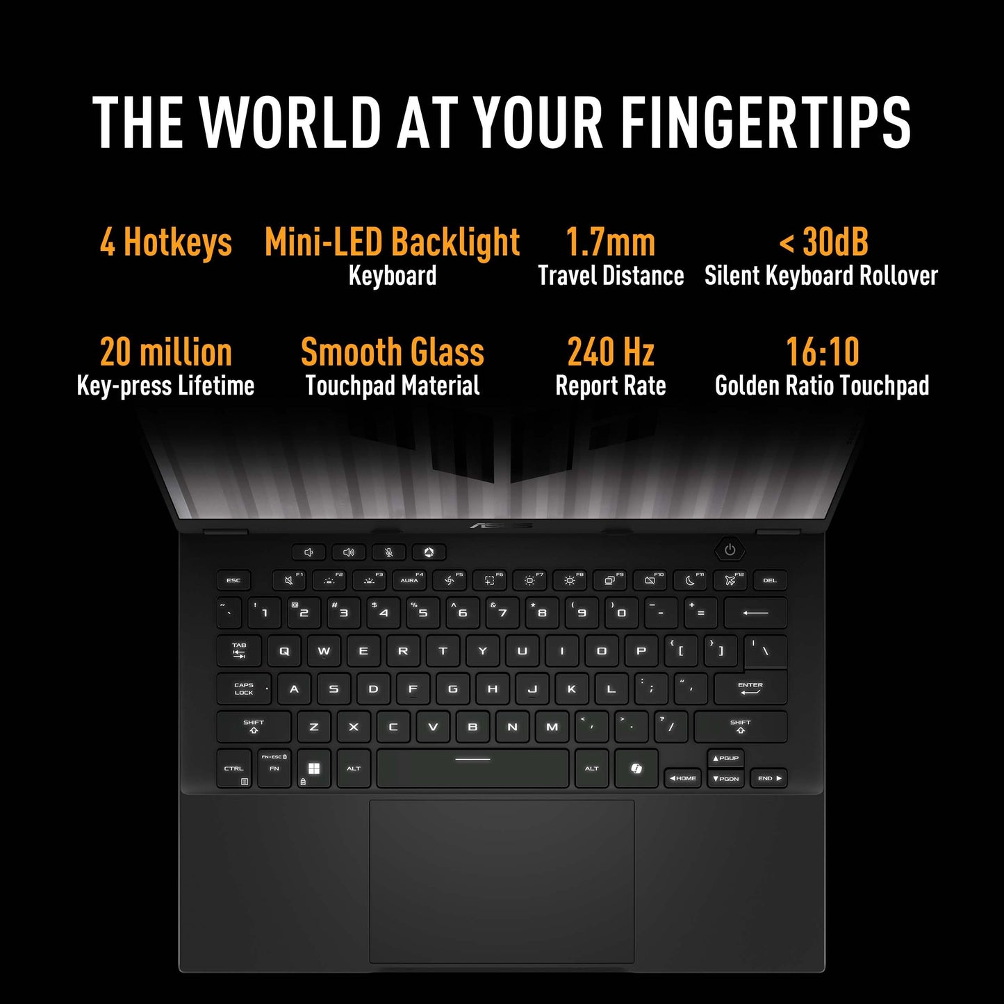 ASUS TUF Gaming features 4 hotkeys and 240Hz report rate 