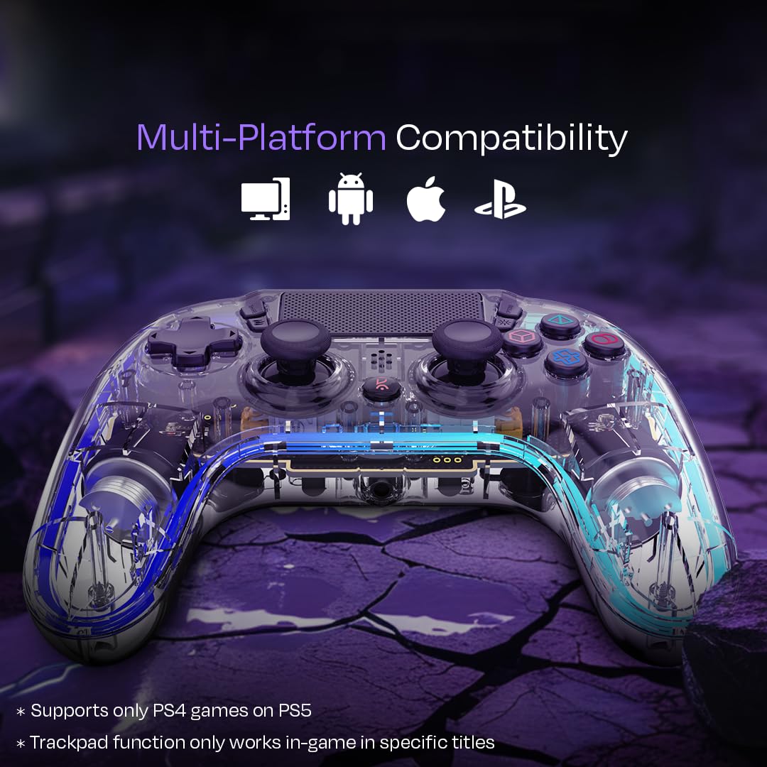 Kreo (New & Improved Mirage Wireless RGB Gaming Controller For PC, Android, iOS, PS4, Programmable Buttons, Dual motor force, Haptic Feedback,USB C & B Zero-Lag Connectivity (Not compatible PS5)