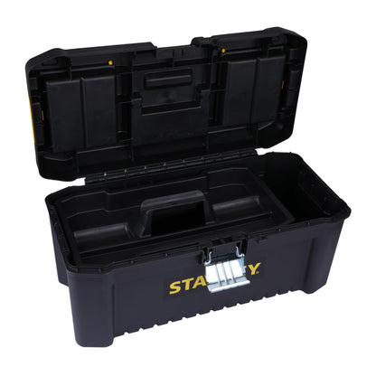 STANLEY 19'' Essential Tool Box with Metal Latch (Black and Yellow) & 70-482 8'' Sturdy Steel Combination Plier Double Sleeve (Yellow and Black) & 12''/300mm Stilson Type Pipe Wrench