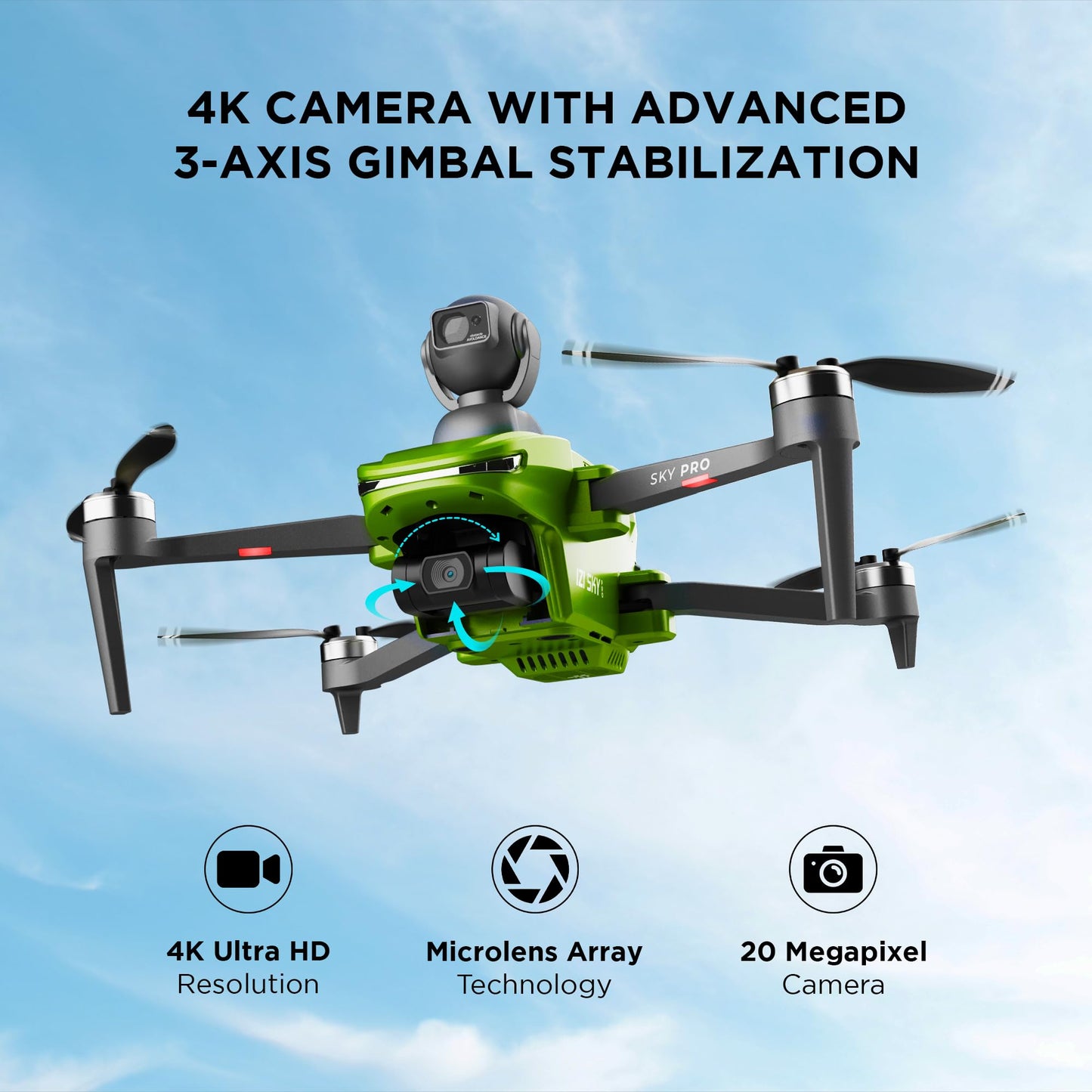 IZI Sky Pro 4K Fly More Combo Drone with camera, 540° OA, 20MP, 5KM Live Video, 96 Mins Flight, 3-Axis Gimbal, 10+ Flying Modes, RTH, GPS, 3 x Smart Batteries, Fast Tri-Charger