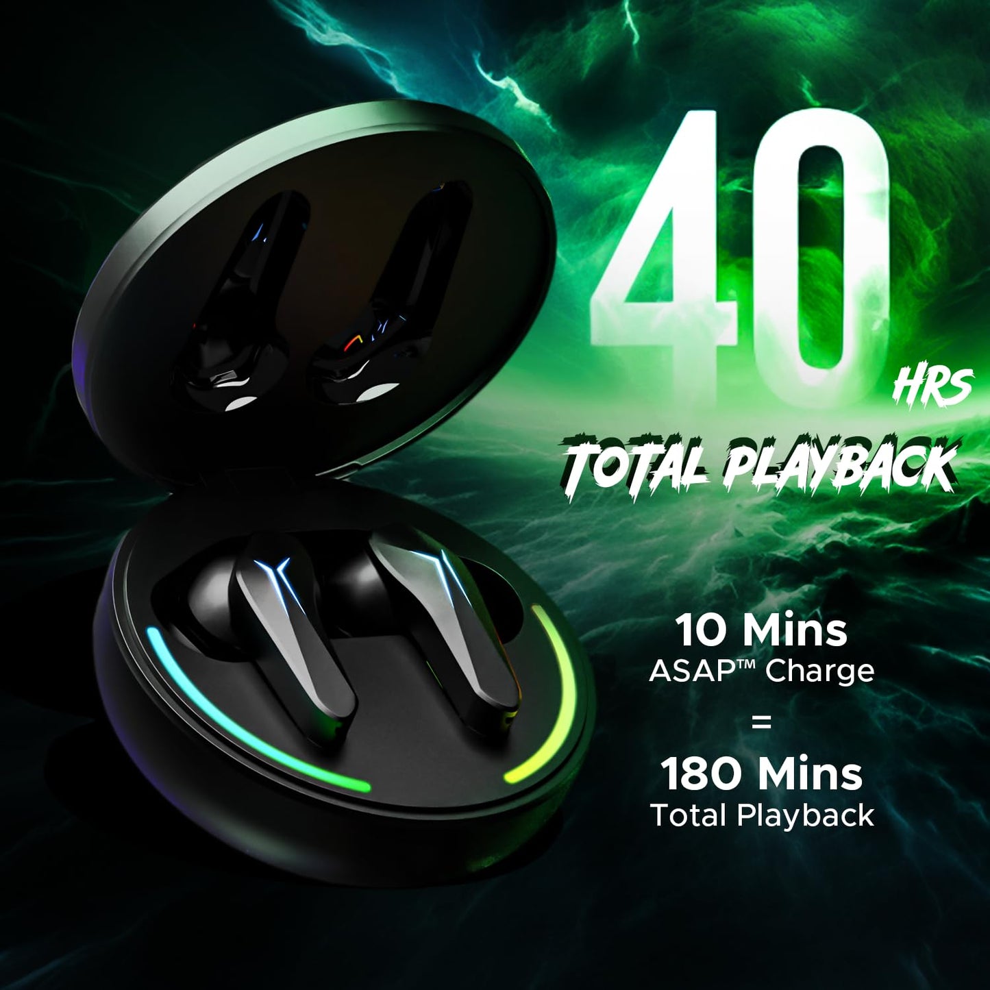 boAt Immortal 141 TWS Gaming Earbuds with Enx Tech,Up to 40 Hrs Playtime,Signature Sound,Beast Mode,Ipx4 Resistance,Iwp Tech,RBG Lights,&USB Type-C Port(Black Sabre)