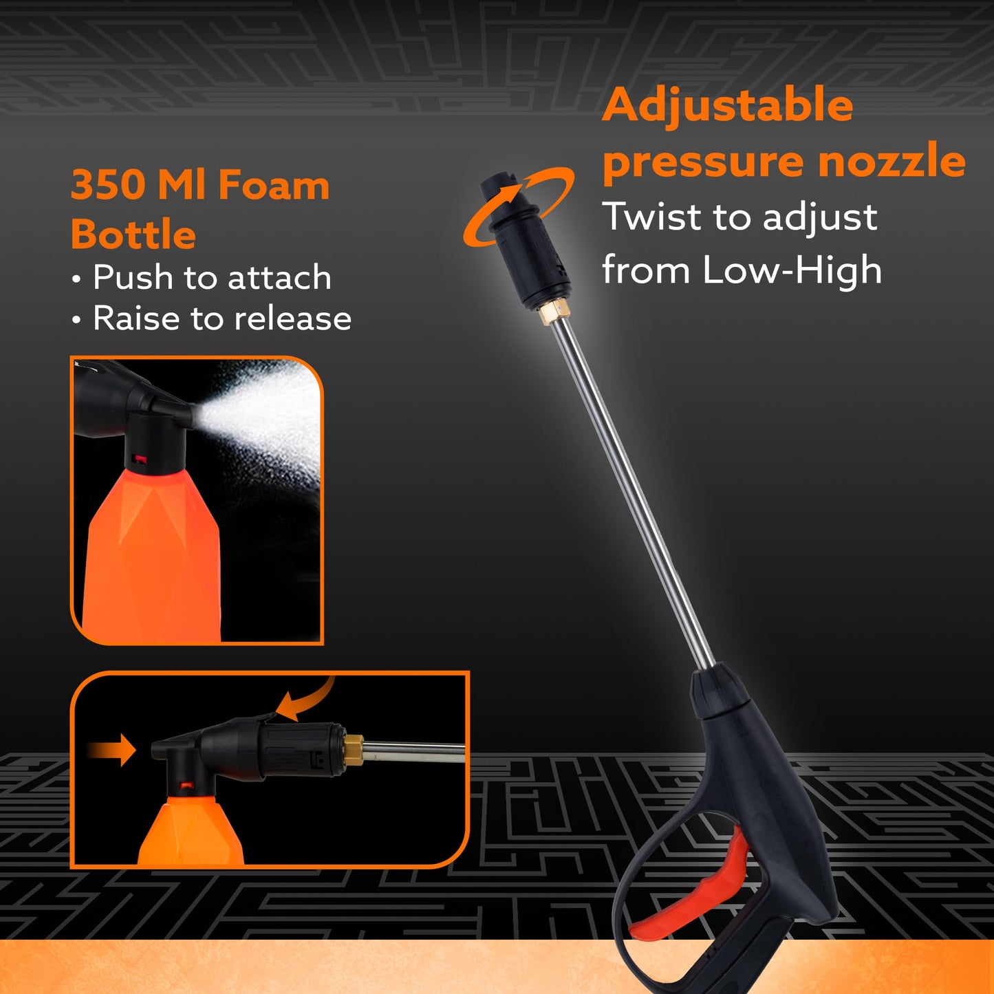 AGARO Supreme High Pressure Washer, Car Washer, 1800 Watts Motor, 120 Bars, 6.5L/Min Flow Rate, 8 Meters Outlet Hose, Portable, Car, Bike & Home Cleaning, Black and Orange