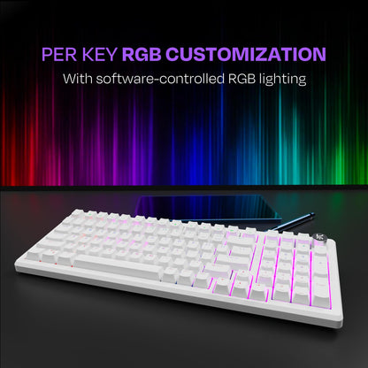 Kreo Hive Wired Full Size RGB Backlight Gaming Mechanical Keyboard, Customizable RGB, Mechanical Switches, NKRO, Metal Volume Knob, All White Keycaps (All White, Red Switch)