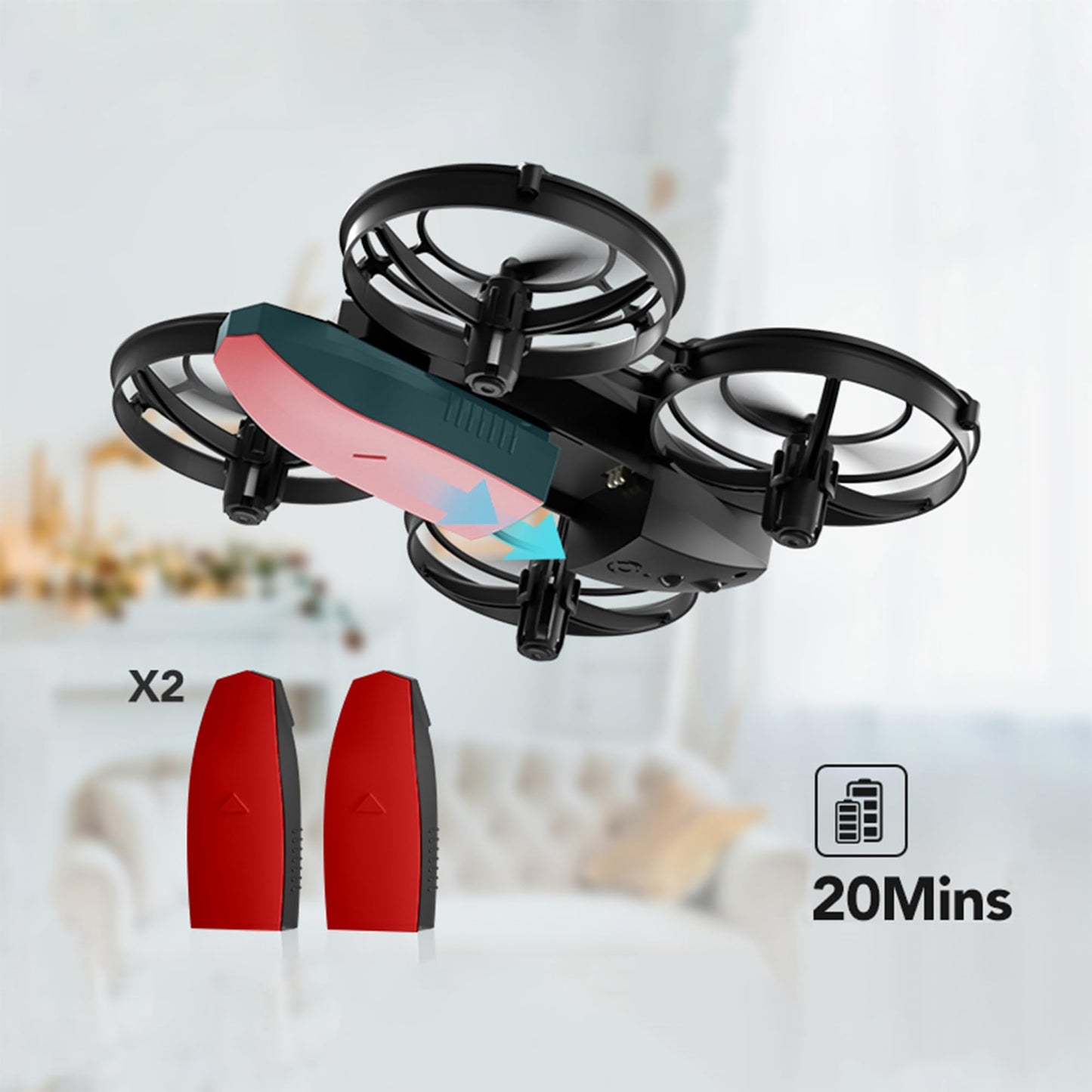 IZI PRO Nano Drone 720P HD Camera 2 Batteries with Battle Mode, One-Key Start, Altitude Hold | 360° Flip, Gesture Control, 10 Minutes Fly Time, Portable Mini RC Drone for Kids & Beginners (Red)