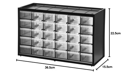 STANLEY 1-93-980 30-Compartment Heavy-Duty Portable Plastic Multi-Purpose Storage Box For Easy & Convenient Storage, 6 Kg Load Capacity, Resin Frame, 1 Year Warranty, GREY & BLACK, 36.5x15.5x22.5 cm