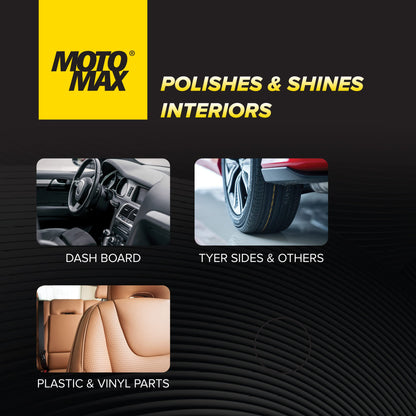 Motomax Dashboard Polish,100ml. Restore, shine dull dashboards. Protect from UV rays, cracking, fading & sun heat. Safe on tyre, rubber, plastic, vinyl parts