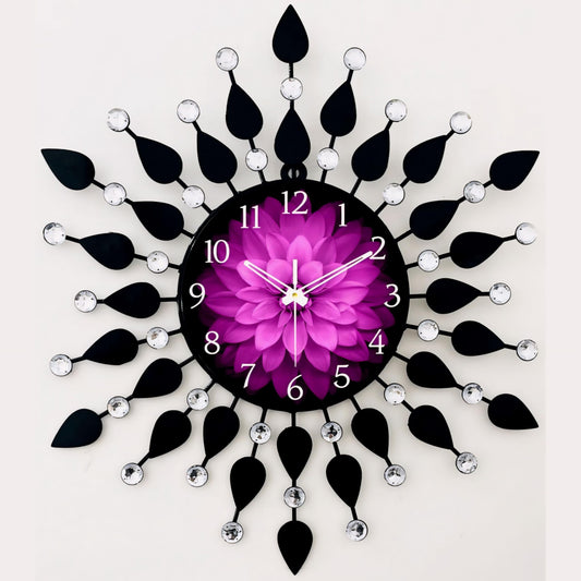 Vintage Of World Wall Clock For Home Stylish 20 Inch Dial 8 Inch Color Black Beautiful Flower Design Antique Style Art Unique Office Decor Iron Metal Glass (Purple Dial) - Analog