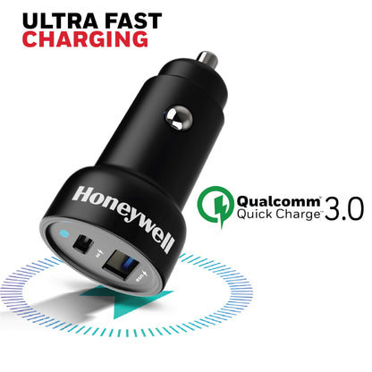 Honeywell Micro CLA 63W PD Smart Car Charger, 45W Type C PD & 18W USB A Port, Ultra-Fast Charging, Compatible with All Car for iPhone, Smartphones, Tablets & Smartwatch, 3 Years Manufacturer Warranty