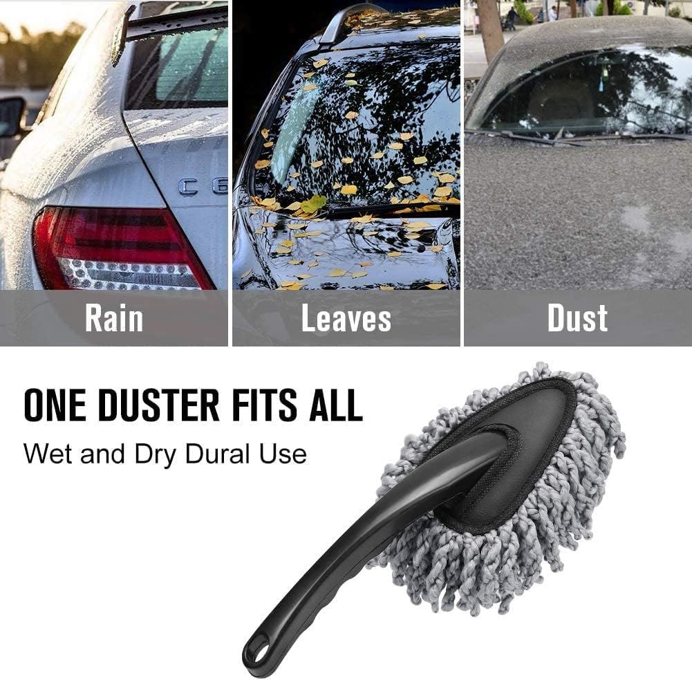 Porslin 5 Pcs Microfiber Car Duster Kit - Extendable Long Handle Car Cleaning Accessories - Interior & Exterior Detailing Brush Set - Scratch & Lint Free, Perfect for Cars, SUVs, Motorcycles, Home