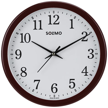 Amazon Brand - Solimo Round Wall Clock | Wooden Look | Plastic | 10 Inch | Brown - Analog