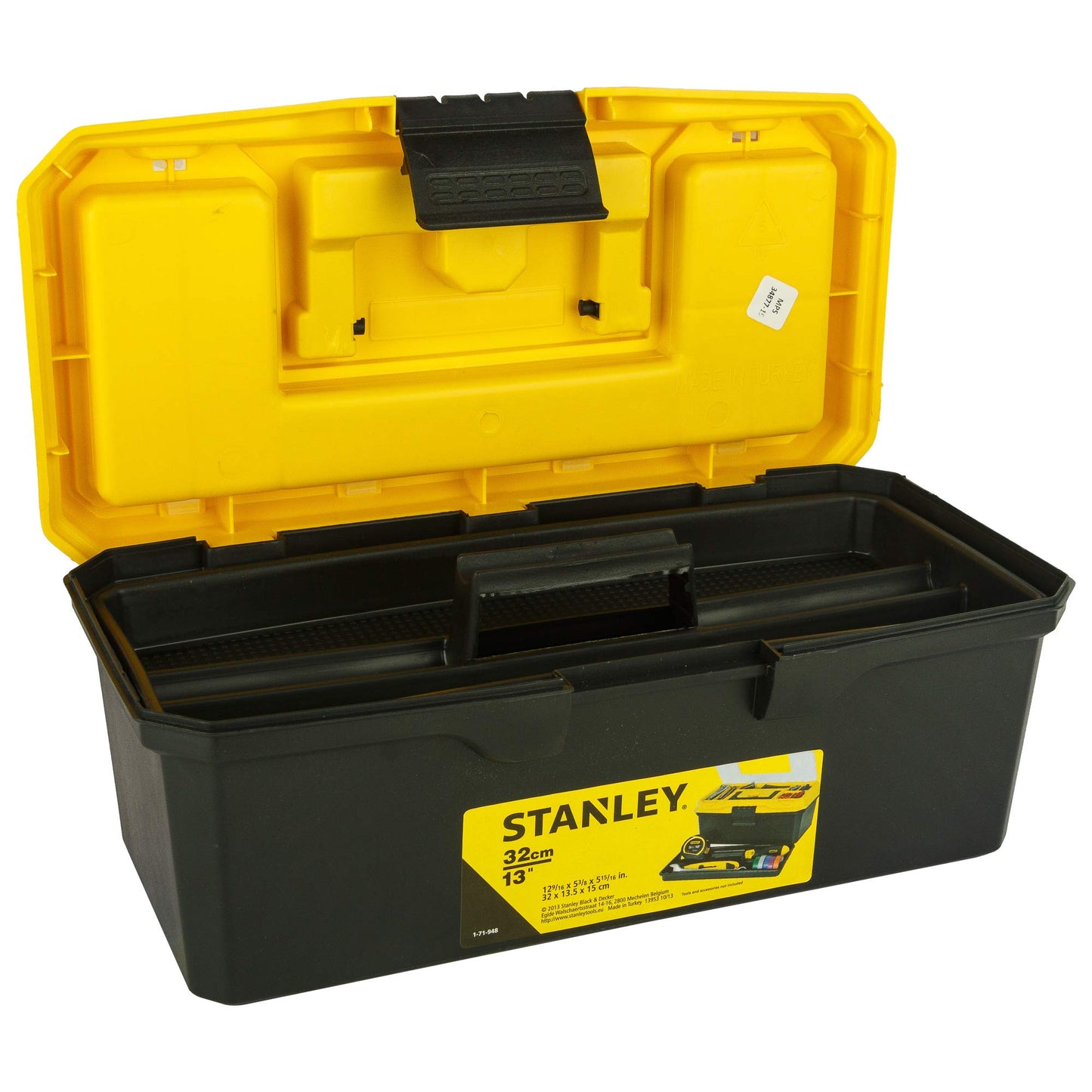 STANLEY 1-71-948 13'' Organised Maestro Heavy-Duty Portable Plastic Essential Toolbox with Clear Top Lid and Removable Tray Compartment for Easy & Convenient Storage, 1 Year Warranty, YELLOW & BLACK