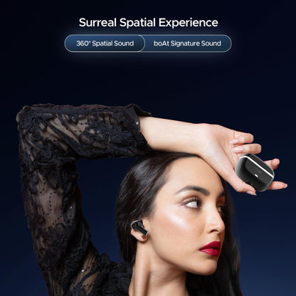 boAt Nirvana Space Truly Wireless in-Ear Earbuds w/ 360º Spatial Audio, ANC (~32dB),100HRS Playback,4 Mics w/AI-ENx™,in-Ear Detection,DLC Drivers, Multipoint Connectivity Ear Buds TWS (Cosmic Black)