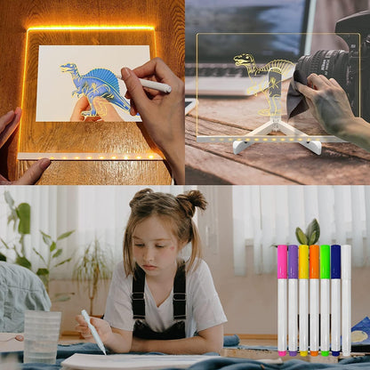 NYRWANA Led Board for Writing, 3D Acrylic LED Message Board, Led Writing Board, 3D Acrylic Writing Board, Couple Gifts, Acrylic Dry Erase Board with 13 Pen & Stand - 30 x 20 x 1 cm