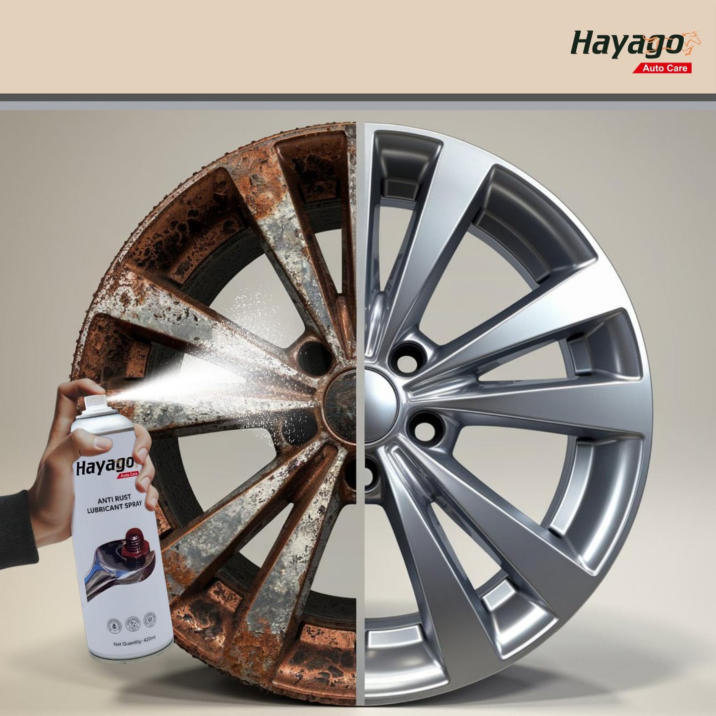 Hayago - Anti-Rust Spray (420ml) | Ultimate Rust Protection for Cars & Bikes | Powerful Anti-Corrosion & Rust Remover | Multi-Surface Rust Defender Spray