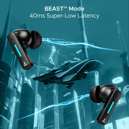 boAt Newly Launched Immortal Airspeed Pro Truly Wireless in- Ear Earbuds w/ 32dB ANC, Beast™ Mode with 40ms Latency, 40hrs Playback, 4 Mics with ENx™, Premium ID w/LEDs & ASAP™ Charge(Black Sabre)