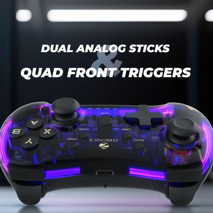 Zebronics MAX FURY Transparent RGB LED Illuminated Wired Gamepad for Windows PC, Android, with Dual analog sticks, Quad front triggers, Dual motors force, Haptic Feedback, Supports X-Input & D-Input.