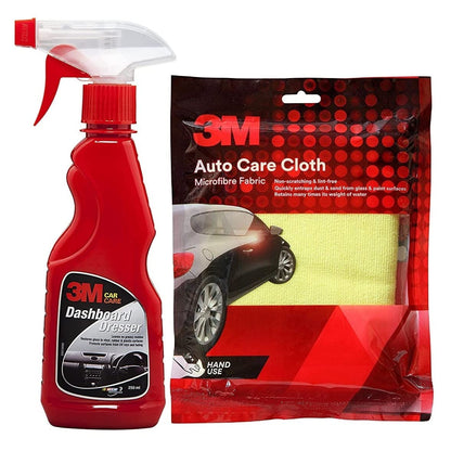 3M Combo of AS Dashboard Dresser (250 ml Spray) and Cloth | Restore Gloss on Dashboard and Other Plastic Parts | Protection from UV Rays & Fading