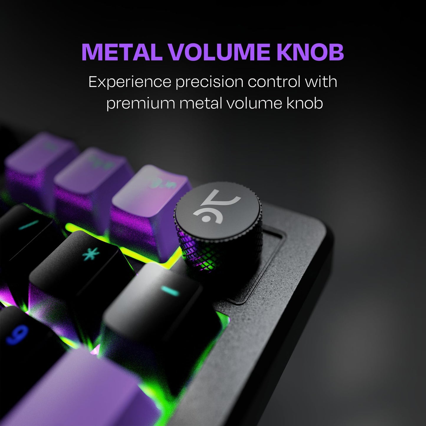 Kreo Hive Wired Full Size RGB Backlight Gaming Mechanical Keyboard, Customizable RGB, Mechanical Switches, NKRO, Metal Volume Knob, 3 Color Keycaps (Black-Purple, Brown Switch)