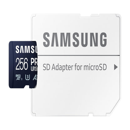 SAMSUNG PRO Ultimate microSD Memory Card + Adapter, 256GB microSDXC, Up to 200 MB/s, 4K UHD, UHS-I, Class 10, U3,V30, A2 for Action Camera, Drone, Gaming, Phones, Tablets, MB-MY256SA/WW