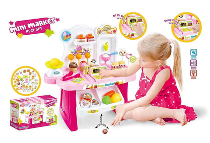 Brand conquer Pretend Play Mini Supermarket Toy Candy Sweet Shopping cart, Pretend Play Kitchen Set for Kids Girl & Boys ice Cream Set Toy for Kids 37 Pieces (Mini Market)