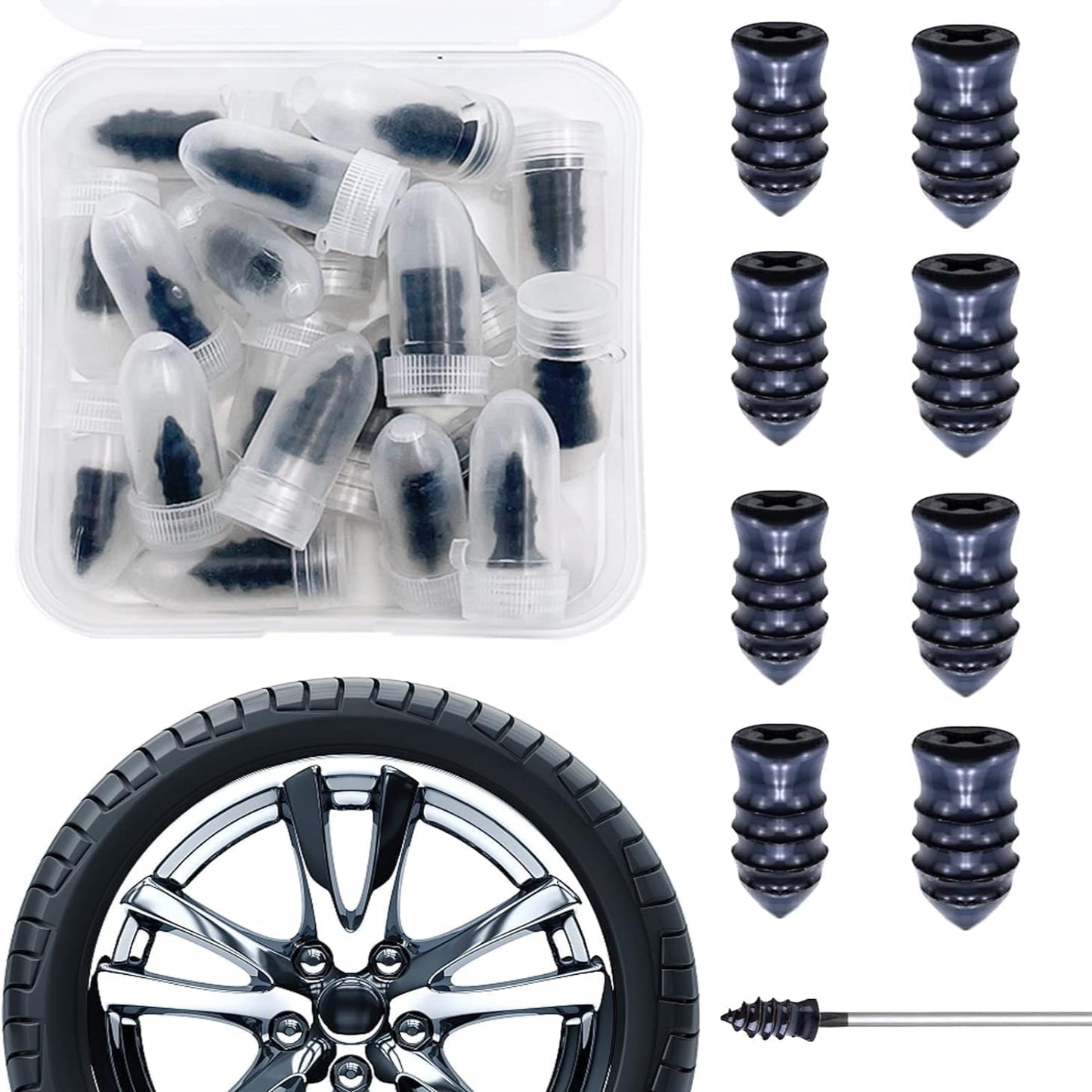 Woffely 20 Pc'S Tire Repair Rubber Nail Car Tire Repair Nails Tire Repair Rubber Screws Fast Tire Repair Tool For Car Motorcycle Tire Puncture Repair, Black