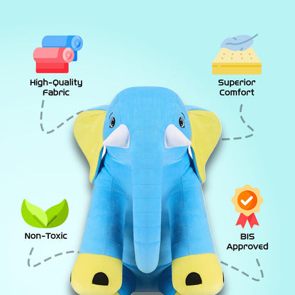 Amazon Brand - Jam & Honey Elephant Plush Hugging Pillow | Soft Toy for Kids | Non-Toxic & Safe | BIS-Approved (Blue)