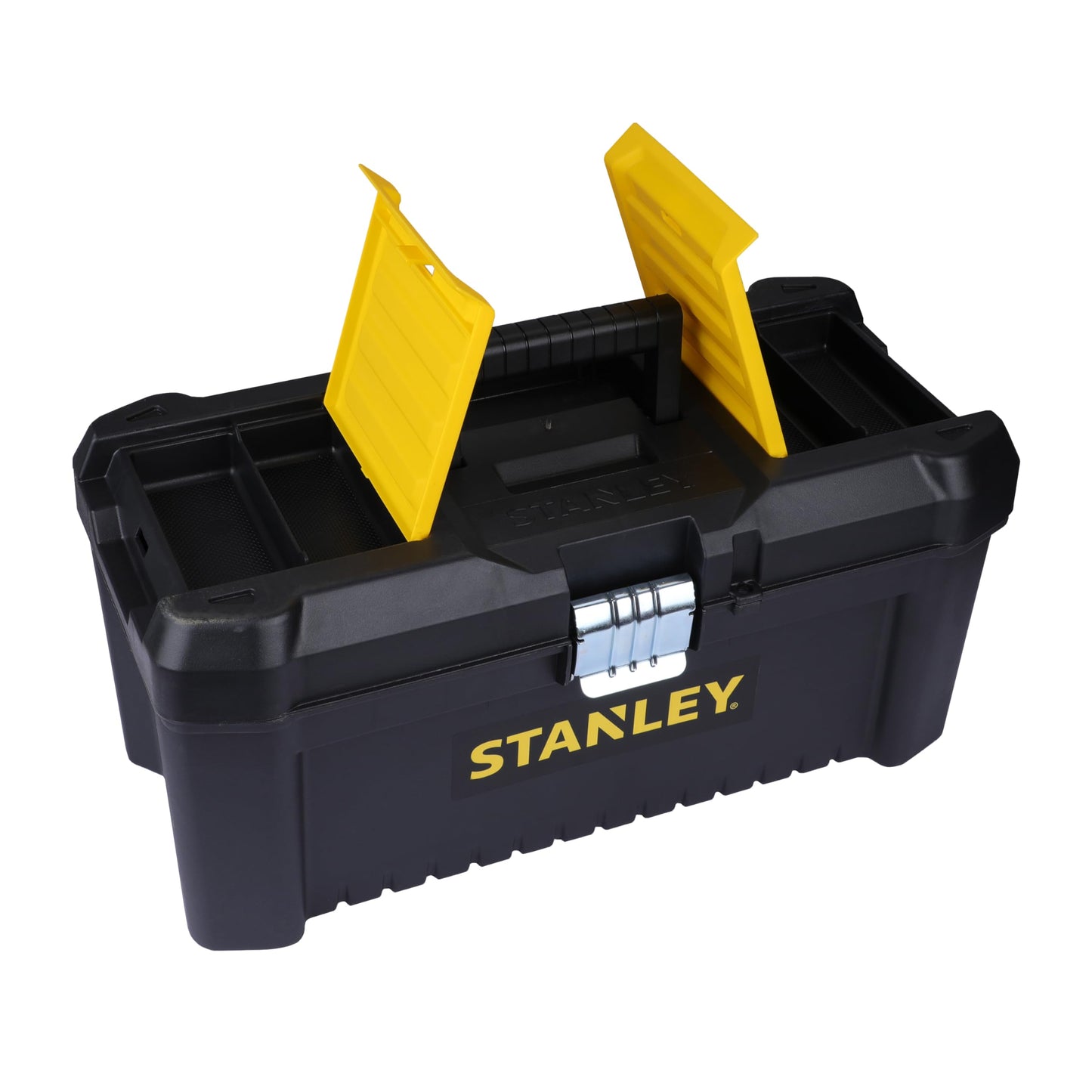 STANLEY 19'' Essential Tool Box with Metal Latch (Black and Yellow) & 70-482 8'' Sturdy Steel Combination Plier Double Sleeve (Yellow and Black) & 12''/300mm Stilson Type Pipe Wrench