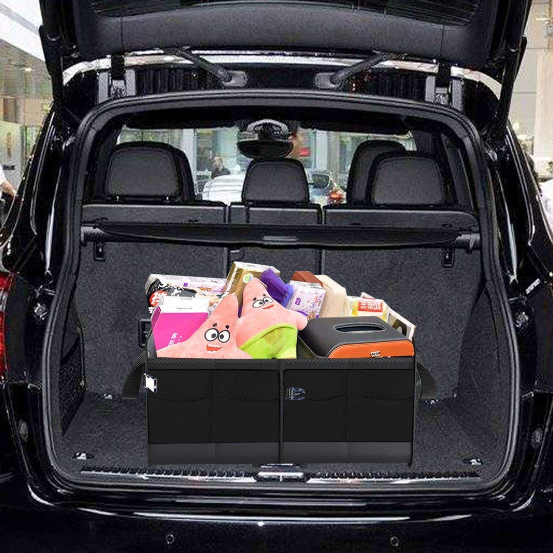 Double R Bags Polyester Multi Compartments Collapsible Portable Car Accessories for Trunk Dicky Boot Organizer Storage Garage Sedan SUV Cars Minivan Cargo Gift Kids Toy 2020 (Black) - Automobiles