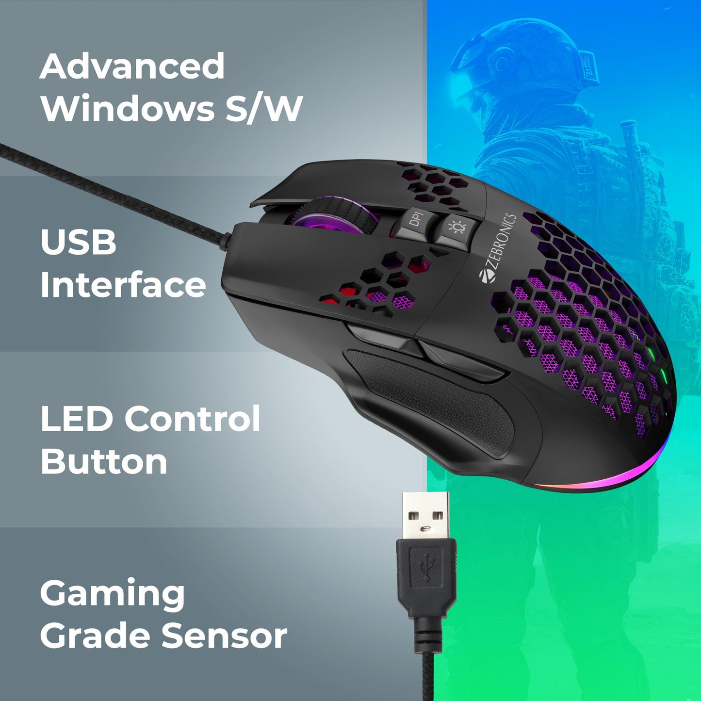 ZEBRONICS Crosshair Premium Gaming RGB USB Mouse with Up to 7200 Dpi, Included Custom Magnetic Side Plates, High Accuracy,Gaming Grade Sensor,Advanced Windows Software,Light Weight Mouse