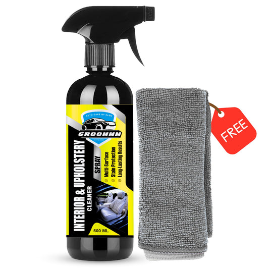 Groommm Car Interior Cleaner (500ml) with Microfiber Cloth | Upholstery Cleaner | Easy to use & Eco Friendly Car Seat Cleaner | Fabricare Sofa Cleaner | Suitable for Leather, Vinyl, Plastic, Fabric