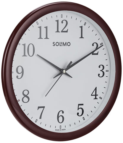 Amazon Brand - Solimo Round Wall Clock | Wooden Look | Plastic | 10 Inch | Brown - Analog