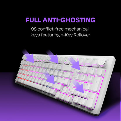 Kreo Hive Wired Full Size RGB Backlight Gaming Mechanical Keyboard, Customizable RGB, Mechanical Switches, NKRO, Metal Volume Knob, All White Keycaps (All White, Red Switch)