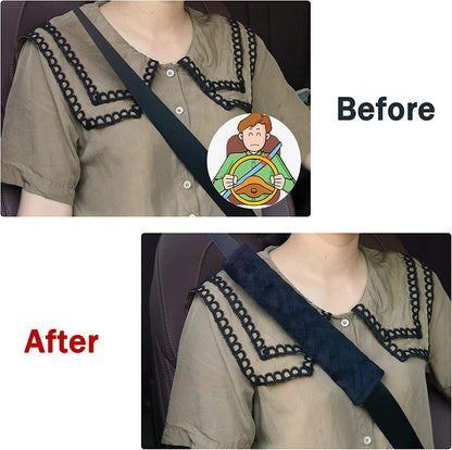 Before and after look of seat belt of using shoulder pad