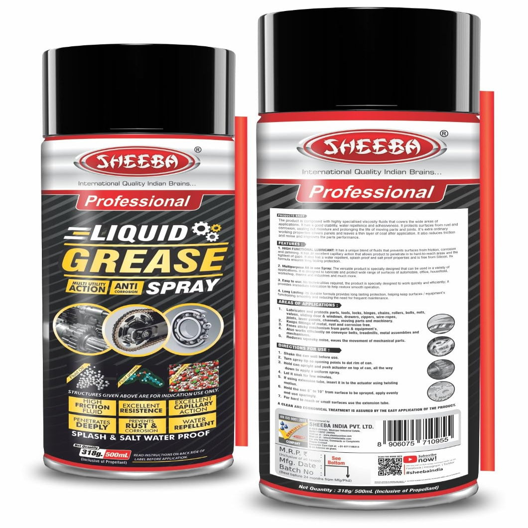 SHEEBA Liquid Grease Spray I High Viscous I Lubricates I Frees Sticky Mechanism I Reduces Squeaky Noise I Long Lasting Protection from Rust and Corrosion - 500mL Pack.