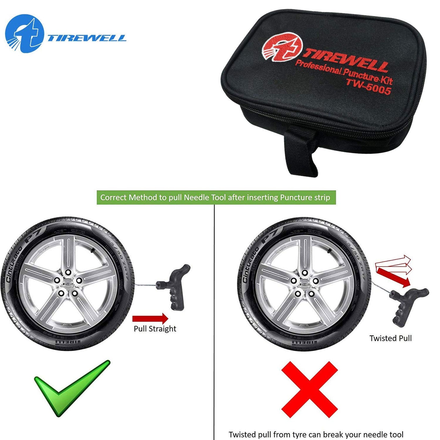 TIREWELL TW-5005 10 in 1 Universal Tubeless Tyre Puncture Kit with Storage Bag, Emergency Flat Tire Repair Patch Tool Bag for Car, Bike, SUV, & Motorcycle