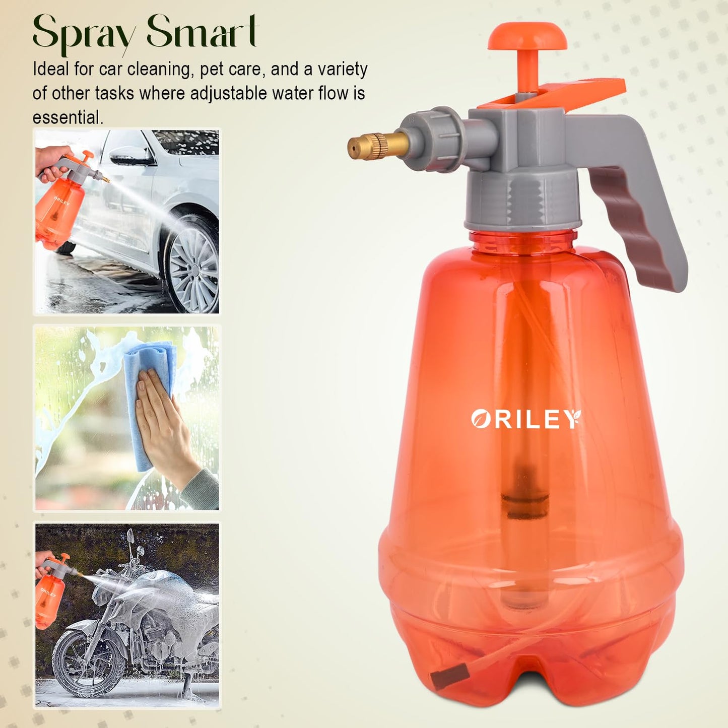 ORILEY Agro 1500ml Pressure Spray Pump Bottle with Adjustable Nozzle Heavy Duty Water Mister for Home Garden Lawn Plants Watering & Cleaning (Random Colour)