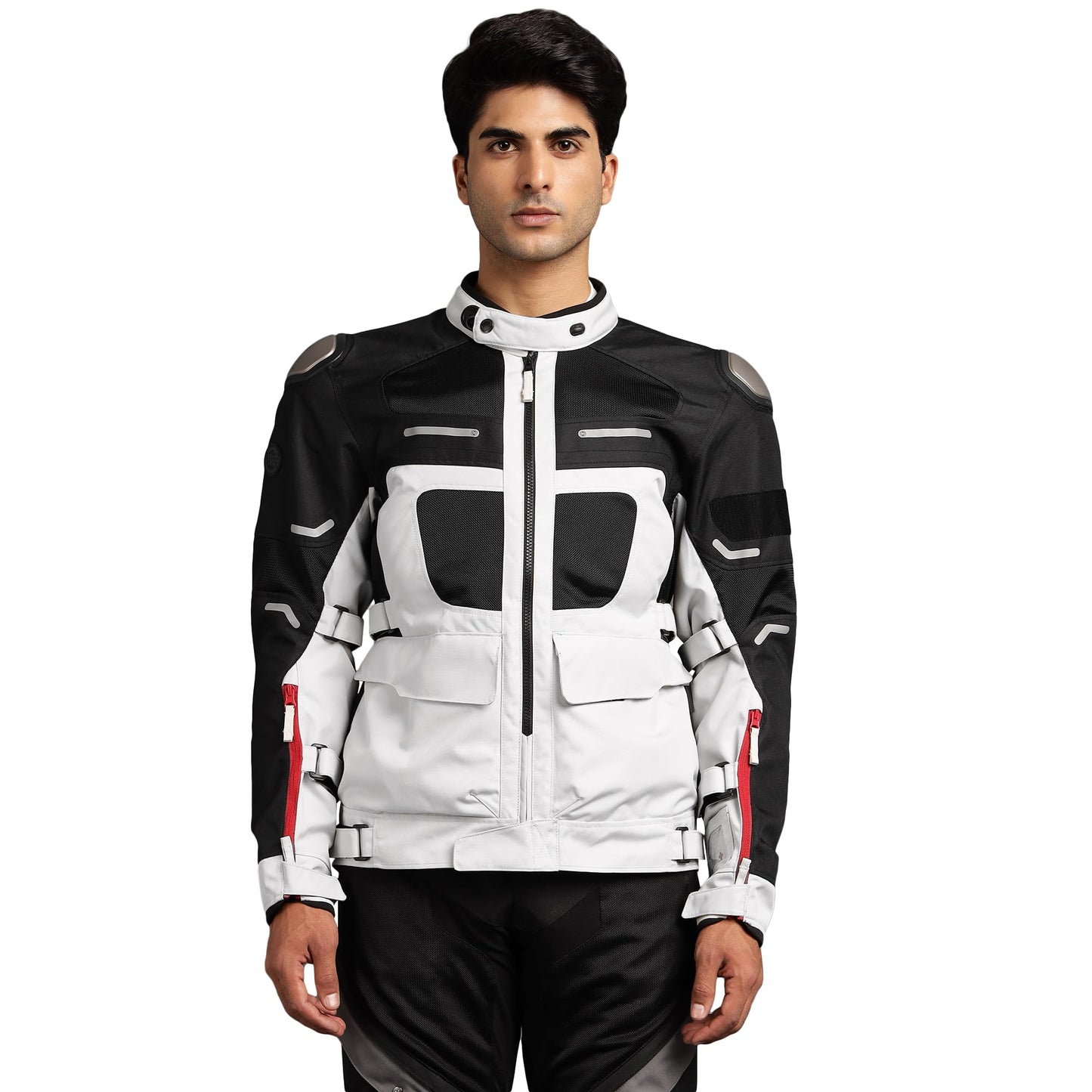 CROSSROADER JKT LIGHT GREY 44 CM-Knox CE Level 2 Protectors At Shoulders And Elbow, Ergo Protech Armours CE Level 1 At Chest Ce Level 2 At Back For Excellent Impact Protection