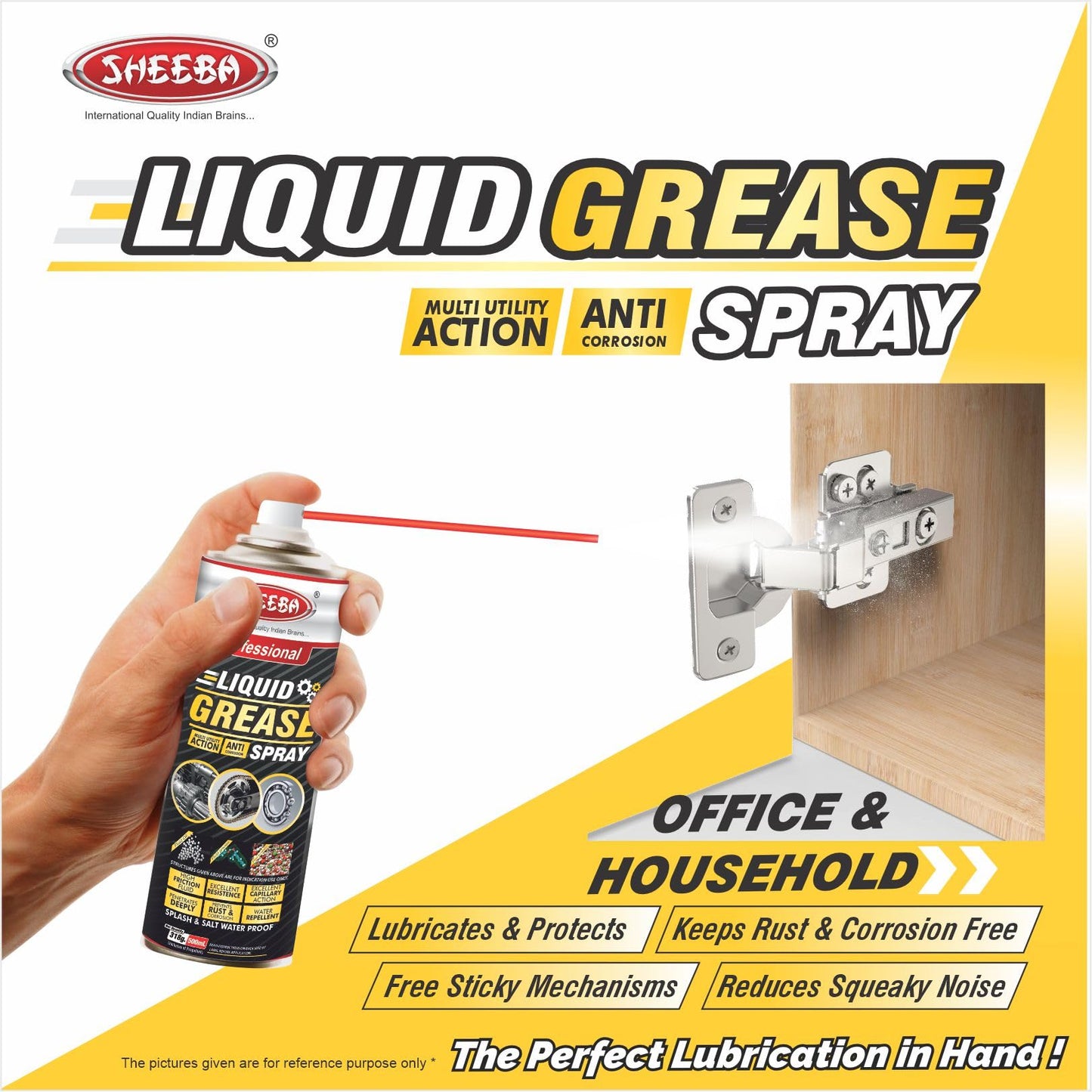 SHEEBA Liquid Grease Spray I High Viscous I Lubricates I Frees Sticky Mechanism I Reduces Squeaky Noise I Long Lasting Protection from Rust and Corrosion - 500mL Pack.