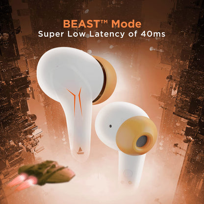 boAt Immortal 121 in Ear TWS Earbuds with Beast Mode(40ms Low Latency) for Gaming, 40H Playtime, Blazing LEDs, Quad Mics ENx Signature Sound, ASAP Charge(10 Mins= 180 Mins)(White Sabre)