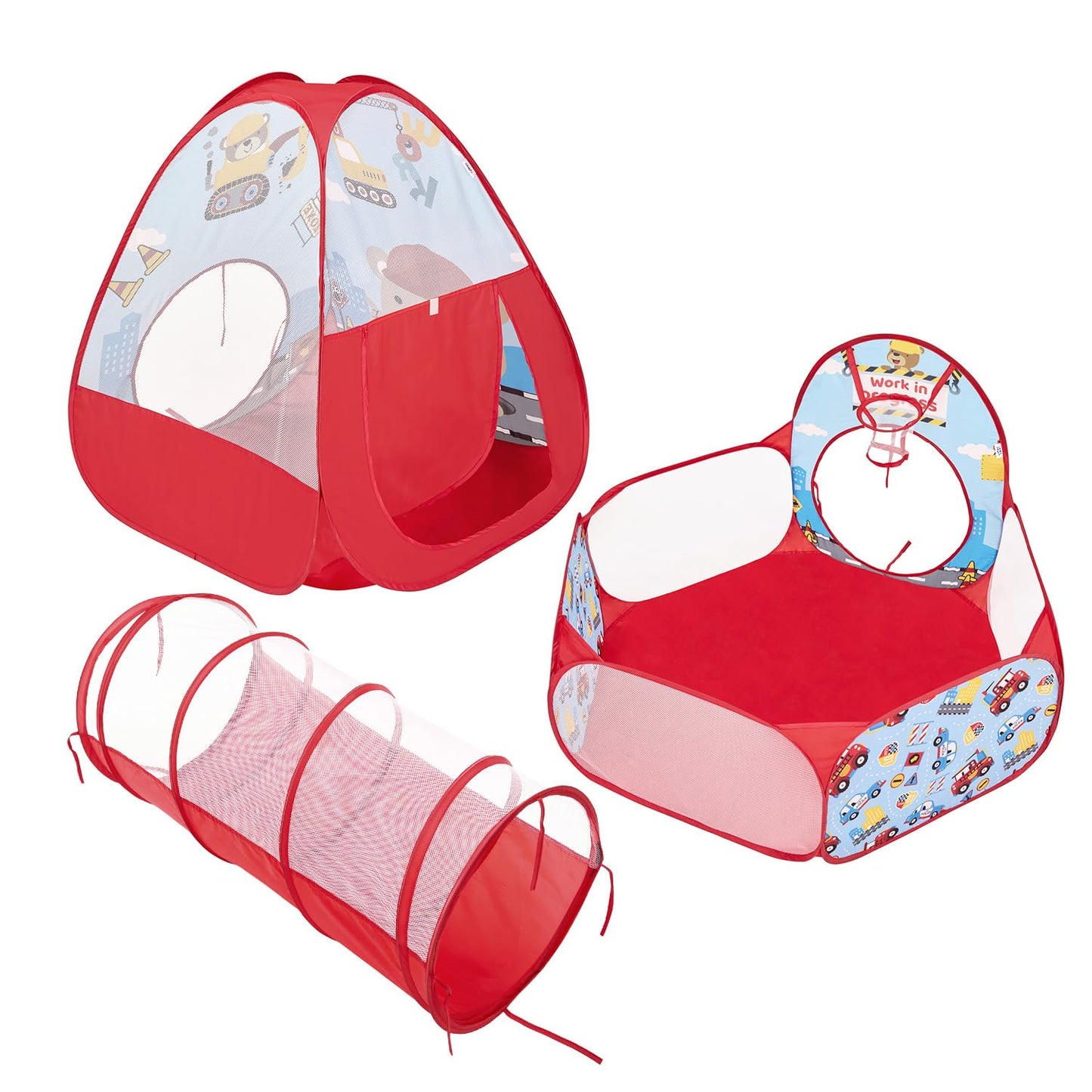 Amazon Brand - Jam & Honey Construction 3 in 1 Combo Tunnel for Kids (Multi Colour)