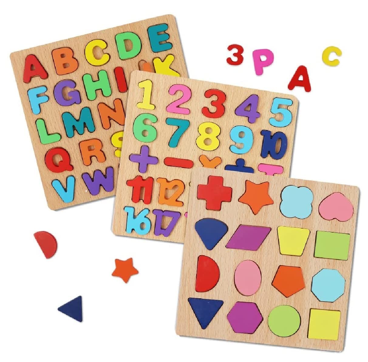 Chocozone Wooden Learning Educational Game Board for Kids, Puzzle Toys for 2 Years Old Boys & Girls (Alphabets, Numbers & Shapes)