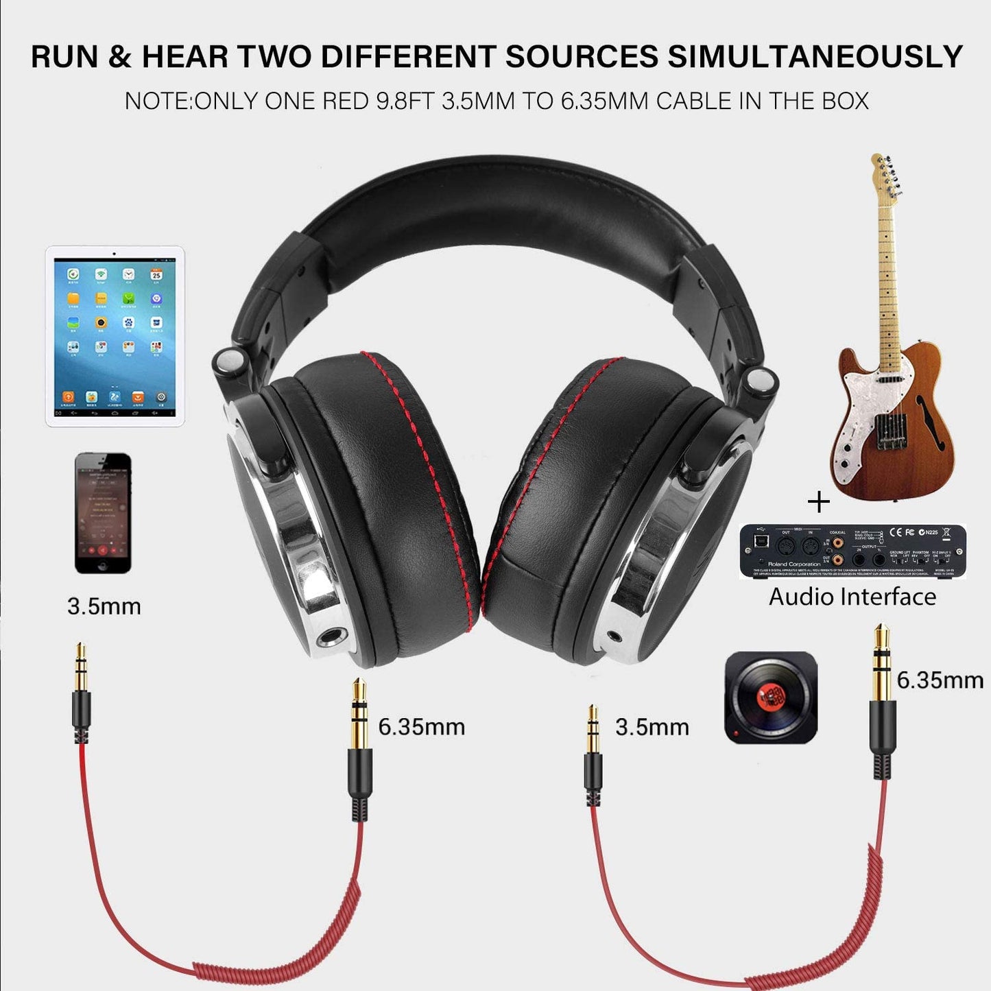 OneOdio Over Ear Headphones Studio Wired Bass Headsets with 50mm Driver, Foldable Lightweight Headphones with Shareport and Mic for DJ Monitoring Mixing Guitar PC TV (Pro-50)