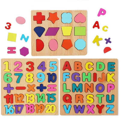 Chocozone Wooden Learning Educational Game Board for Kids, Puzzle Toys for 2 Years Old Boys & Girls (Alphabets, Numbers & Shapes)