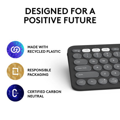 Logitech Pebble Keys 2 K380s, Multi-Device Bluetooth Wireless Keyboard with Customisable Shortcuts, Slim and Portable, Easy-Switch for Windows, macOS, iPadOS, Android, Chrome OS - Tonal Graphite