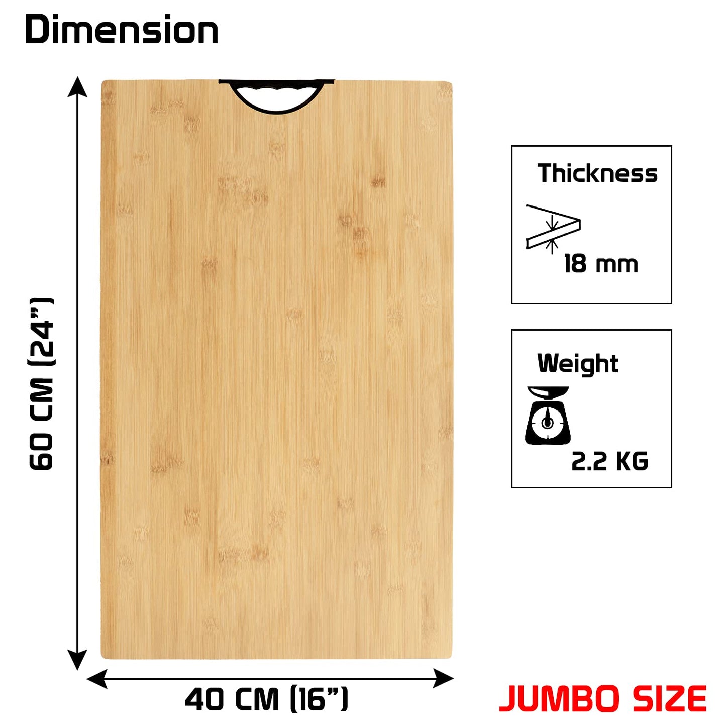 HOKIPO Bamboo Wood Chopping Cutting Board for Kitchen - 40x30 cm, Beige, Pack of 1 (AR-3788)