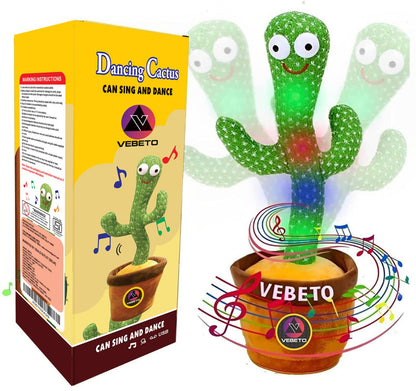 VEBETO Dancing Cactus Toy for Kids (1 Year Warranty) Talking Singing Children Baby Plush Electronic Toys Voice Recording Repeats What You Say LED Lights