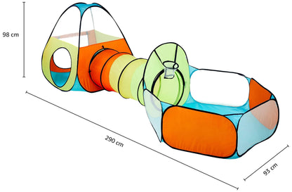 Amazon Brand - Jam & Honey Theme 3 in 1 Combo Tunnel | Tunnel, Tent House, Ball Hoop for Kids 3 to 6 Years | Spacious, Lightweight and Portable | Without Balls | Multi Colour